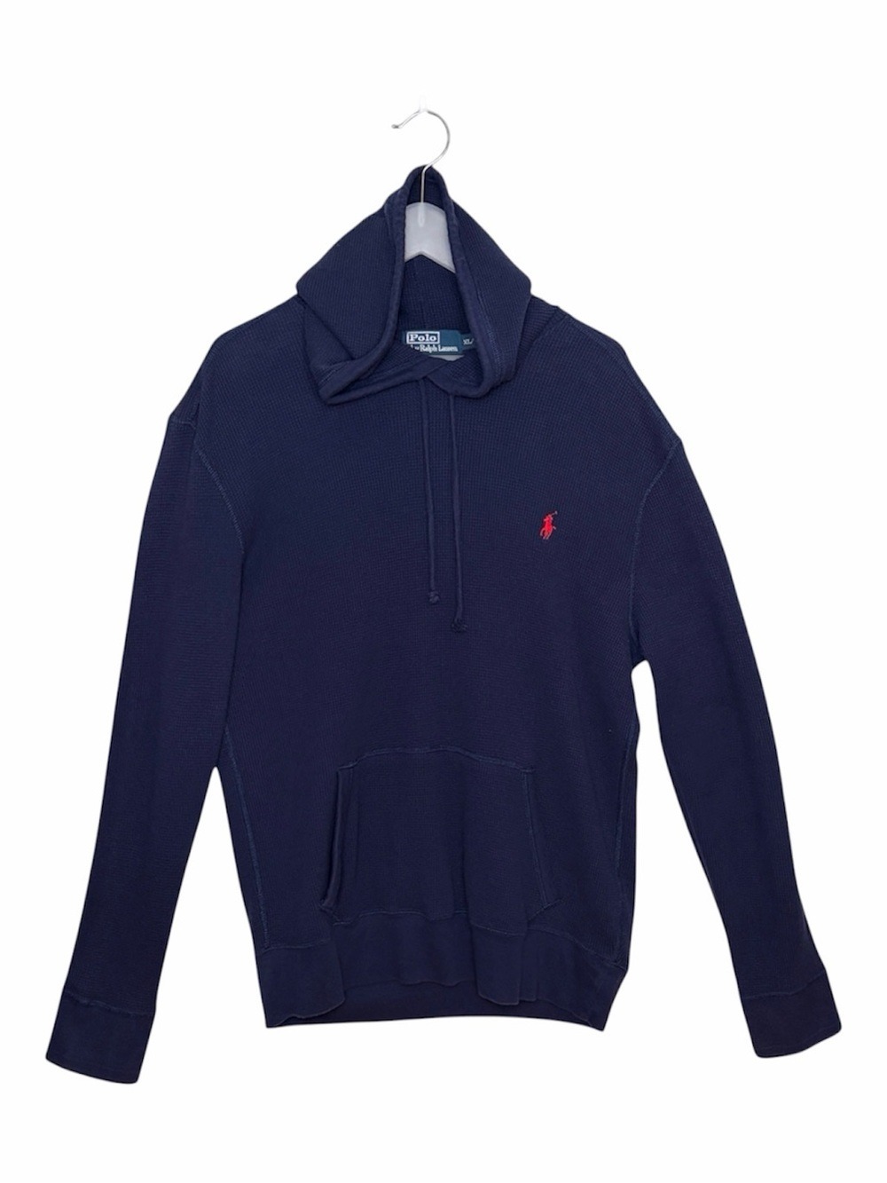Vintage Polo Ralph Lauren Waffle Knit Thermal Hoodie Navy Blue Men’s XL Y2K
